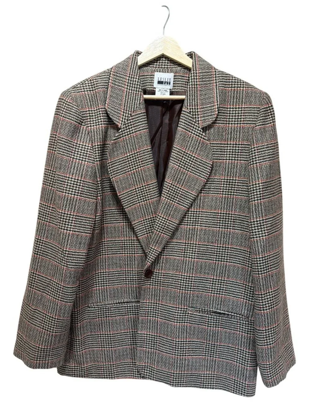 Leslie Fay Sportswear Vintage 90's Womens Glencheck Plaid Wool Blazer Jacket Siz